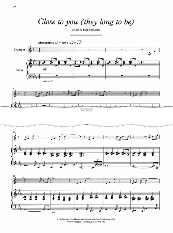 Produktgalerie: Seite 1 von 1 (They Long To Be) Close To You, The Carpenters, Klavier, Trompete