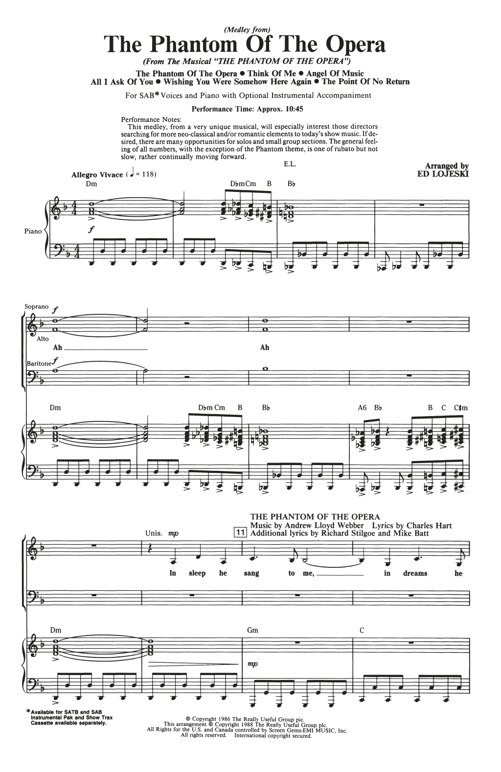 Product picture to: The Phantom Of The Opera (Medley) (arr. Ed Lojeski)