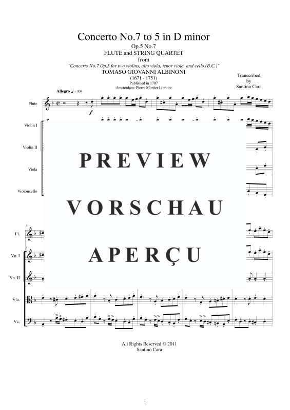 Produktgalerie: Seite 2 von 11 Concerto No.7 to 5 in D_Moll Op.5, , Querflöte Solo und Streicher Ensemble