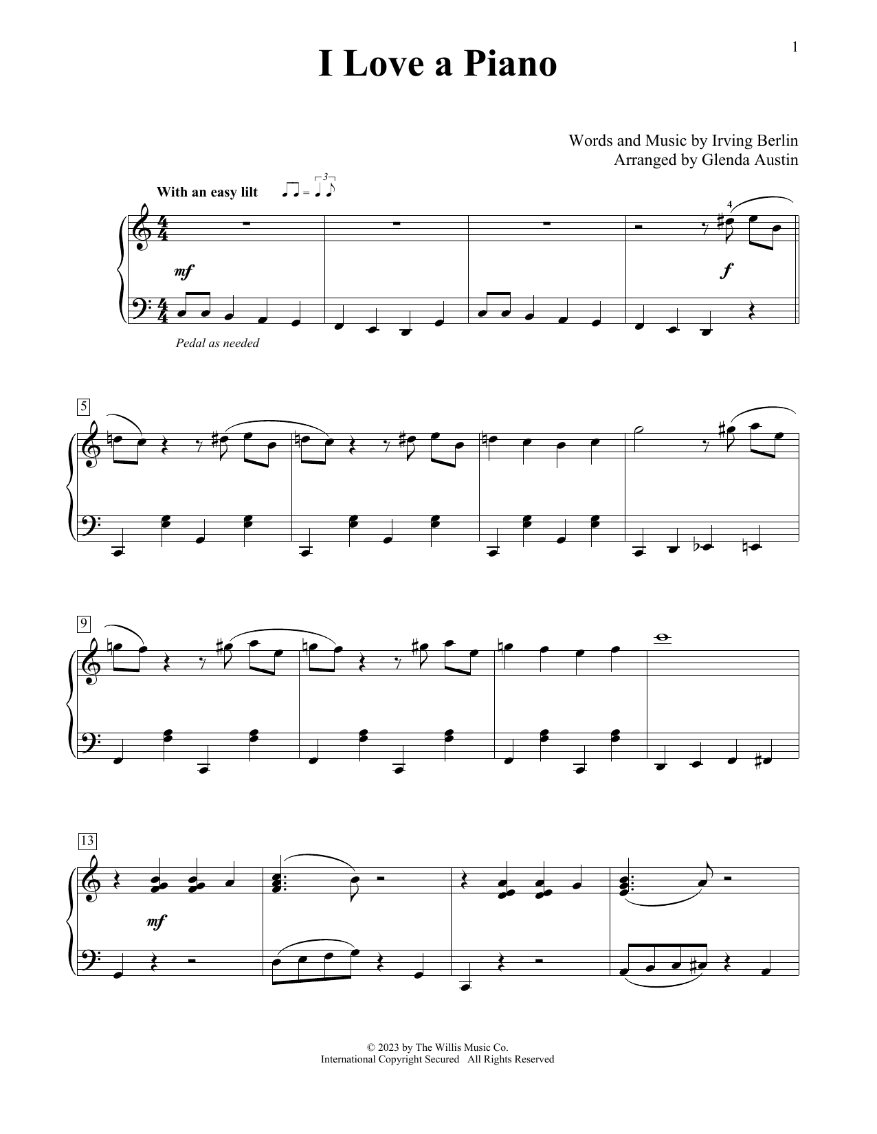 Produktbild zu: I Love A Piano (arr. Glenda Austin)