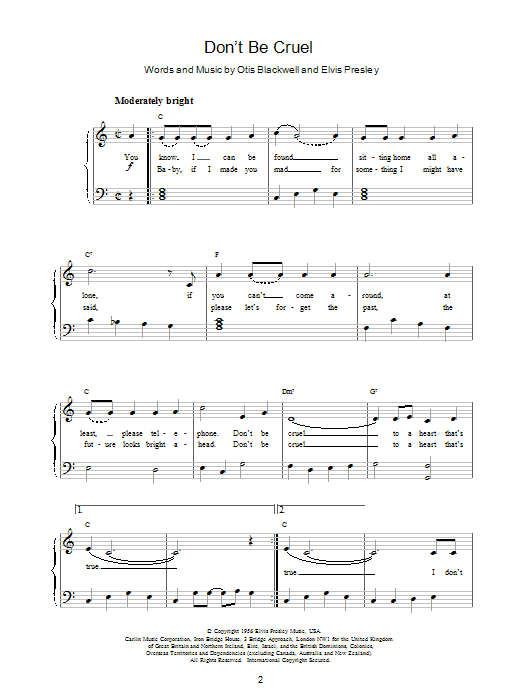 Produktgalerie: Seite 1 von 1 Don't Be Cruel (To A Heart That's True), Elvis Presley, Klavier