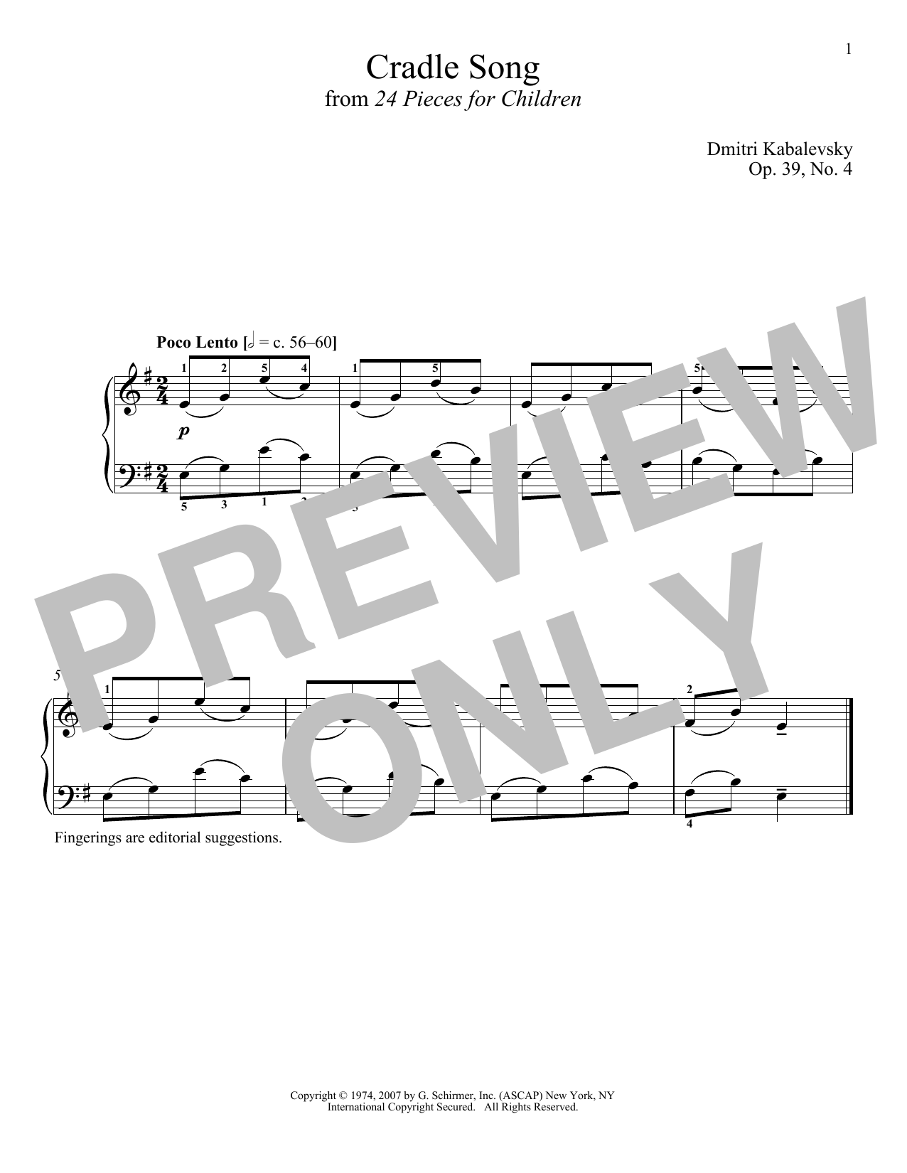 Product gallery: Page 1 of 1 Cradle Song, Op. 39, No. 4, Dmitri Kabalevsky