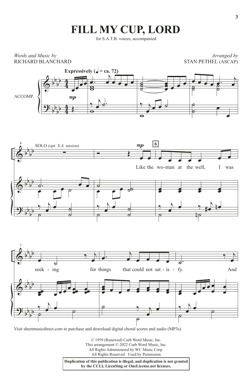 Product picture to: Fill My Cup, Lord (arr. Stan Pethel)