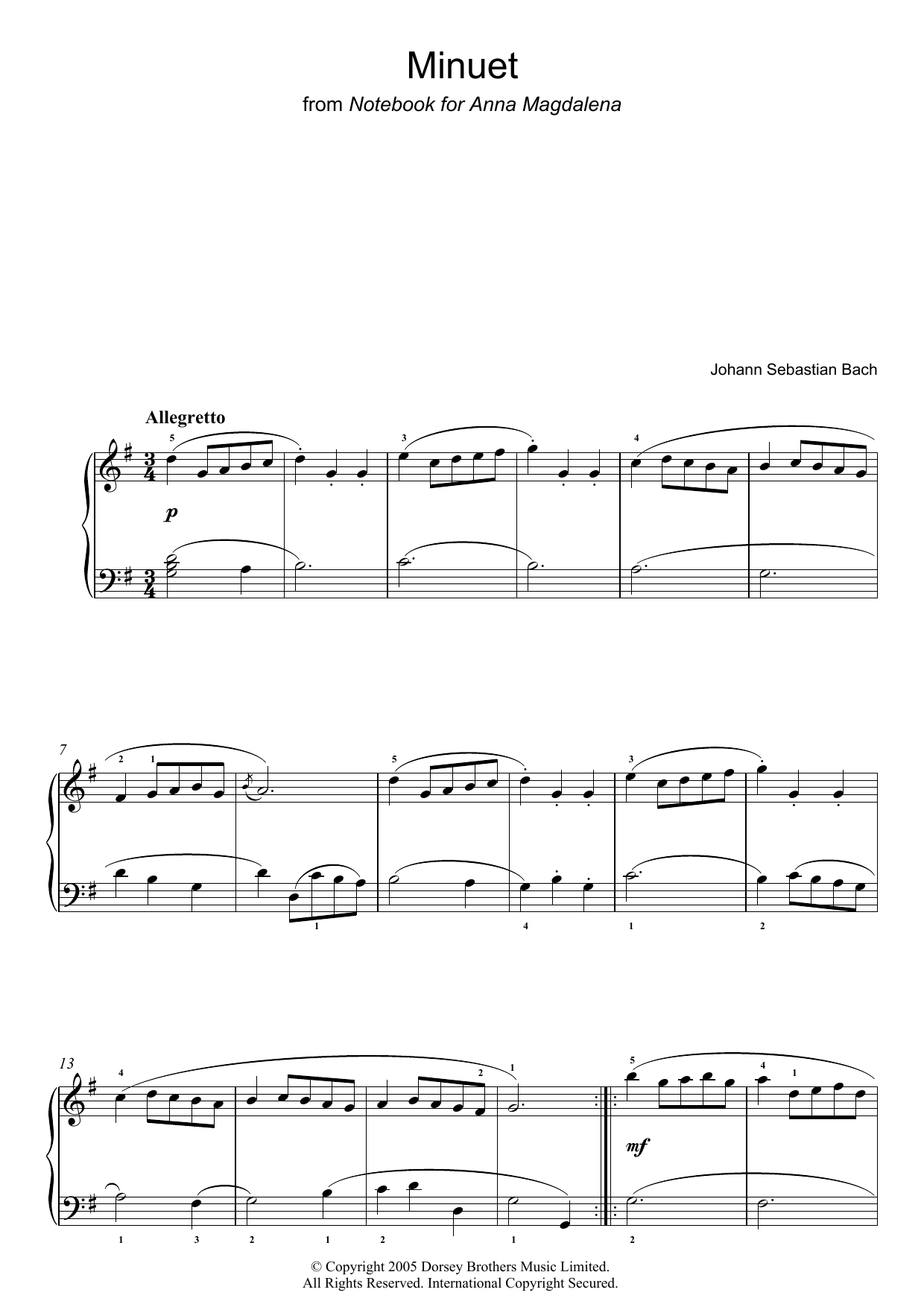 Produktgalerie: Seite 1 von 1 Minuet in G Major (from The Anna Magdalena Notebook), Johann Sebastian Bach, Klavier