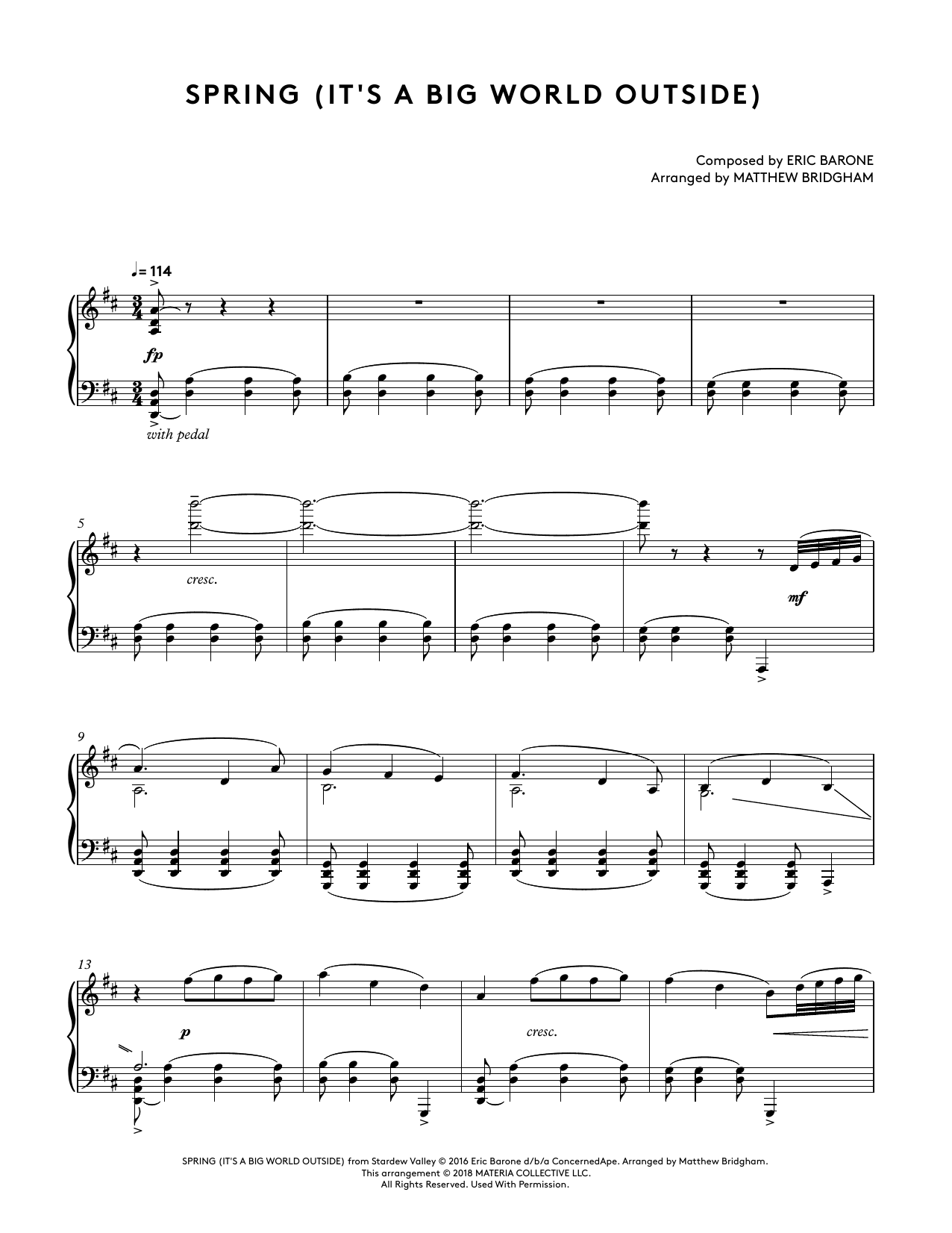Product gallery: Page 1 of 1 Spring (It's A Big World Outside) (from Stardew Valley Piano Collections) (arr. Matthew Bridgham), Augustine Mayuga Gonzales
