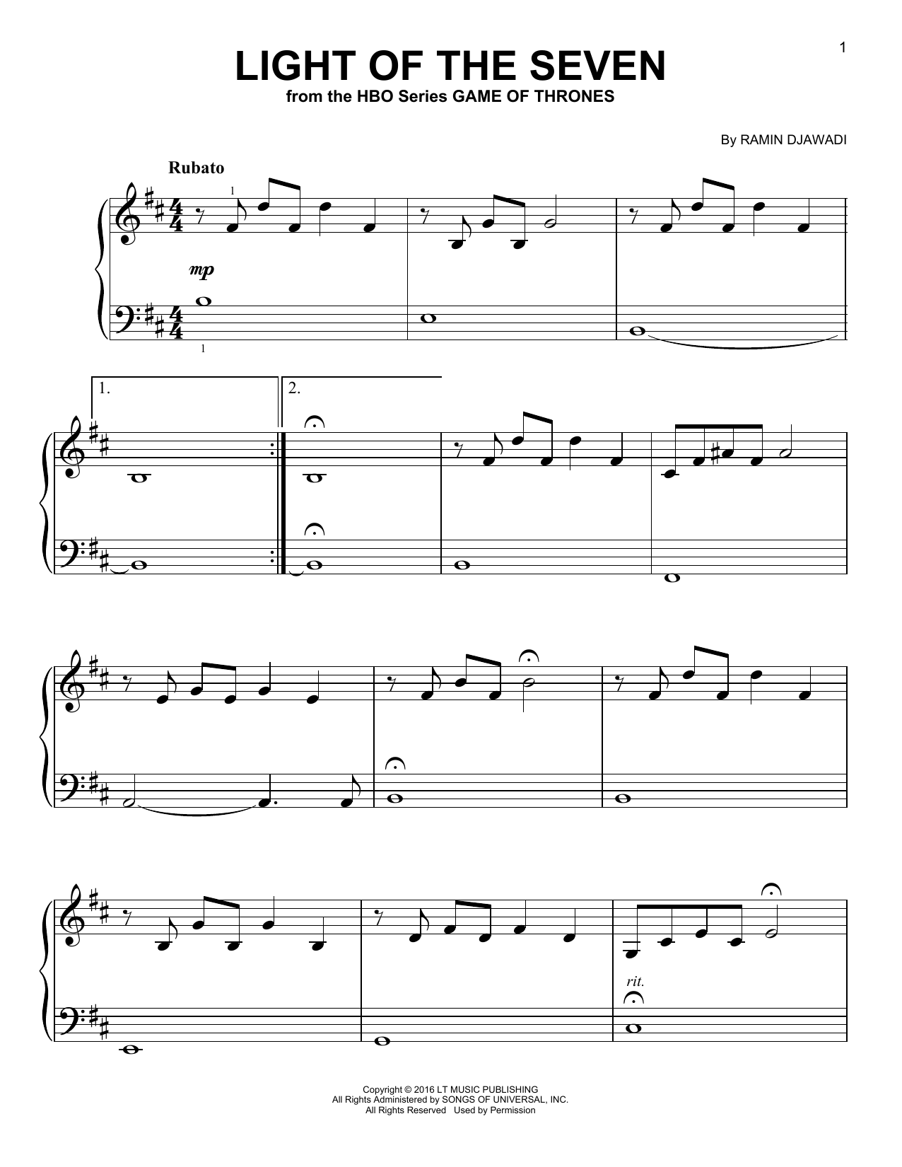 Product gallery: Page 1 of 1 Light Of The Seven (from Game of Thrones), Ramin Djawadi