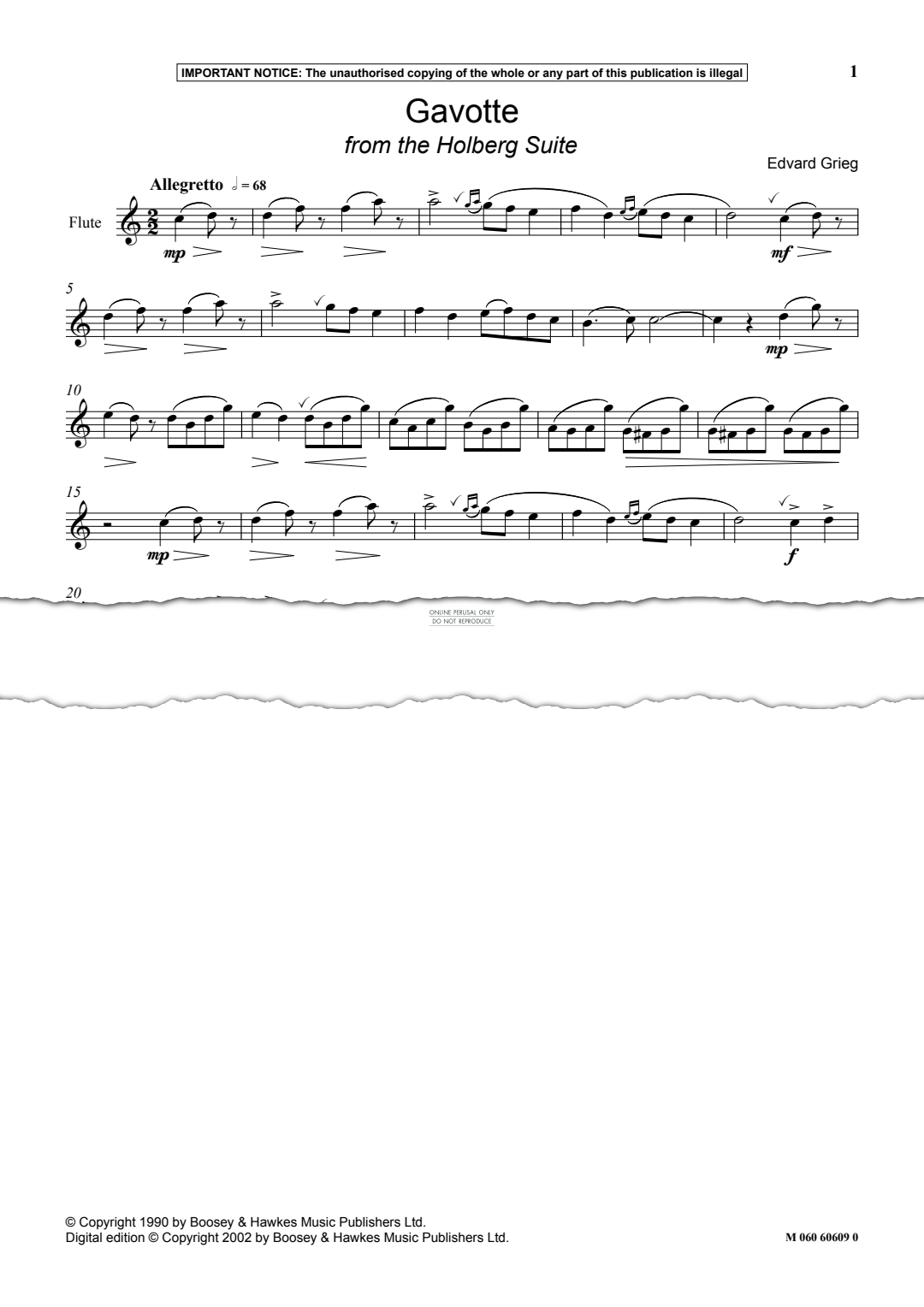 Produktgalerie: Seite 1 von 1 Gavotte from the Holberg Suite, Edvard Grieg, Flöte, Keyboard