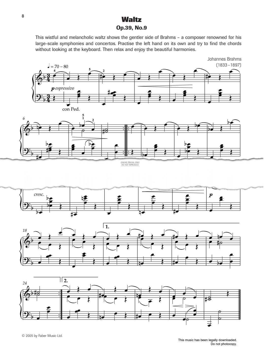 Produktgalerie: Seite 1 von 1 Waltz In D minor (Op. 39 No. 9), Johannes Brahms, Klavier