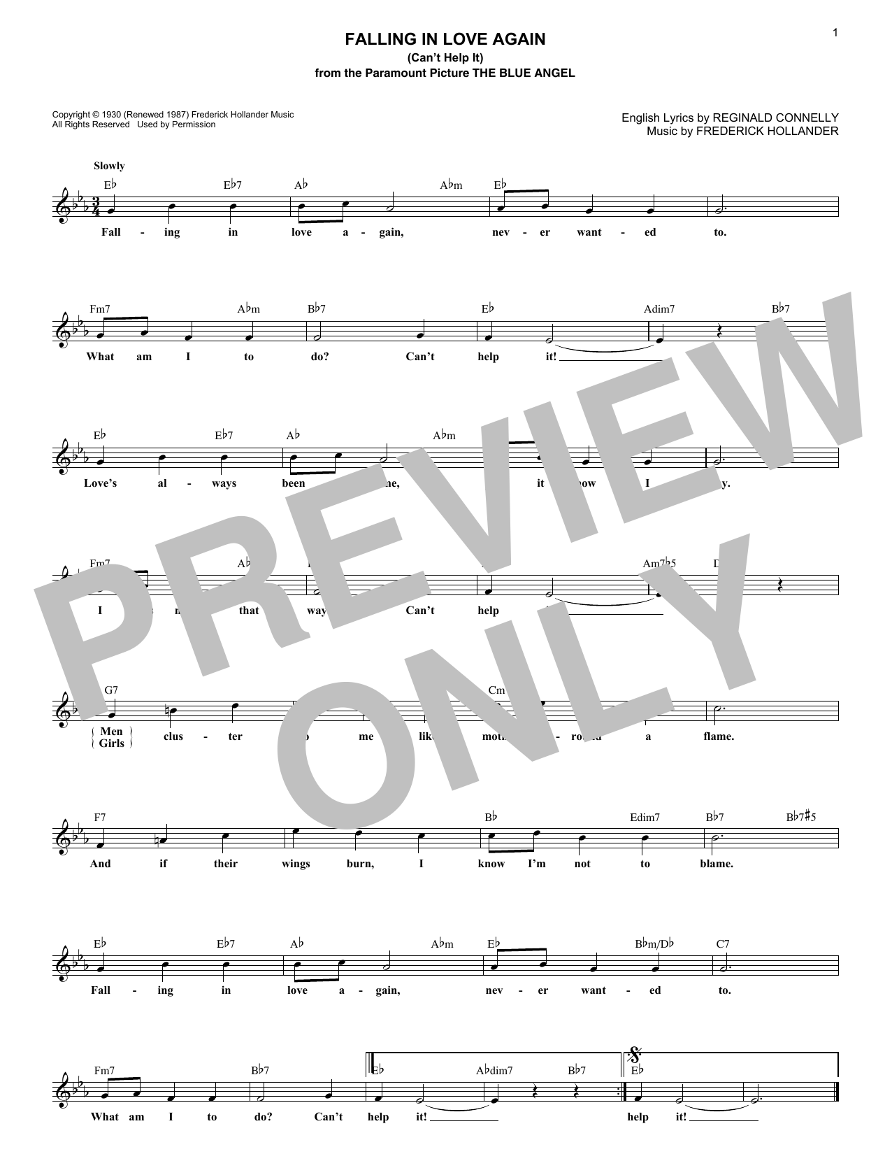 Produktbild zu: Falling In Love Again (Can't Help It) (from The Blue Angel)