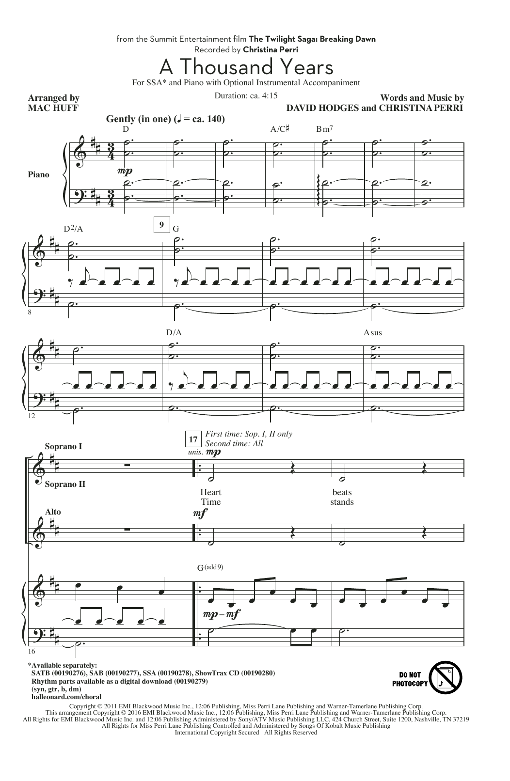 Produktgalerie: Seite 1 von 1 A Thousand Years (arr. Mac Huff), Christina Perri, Chor