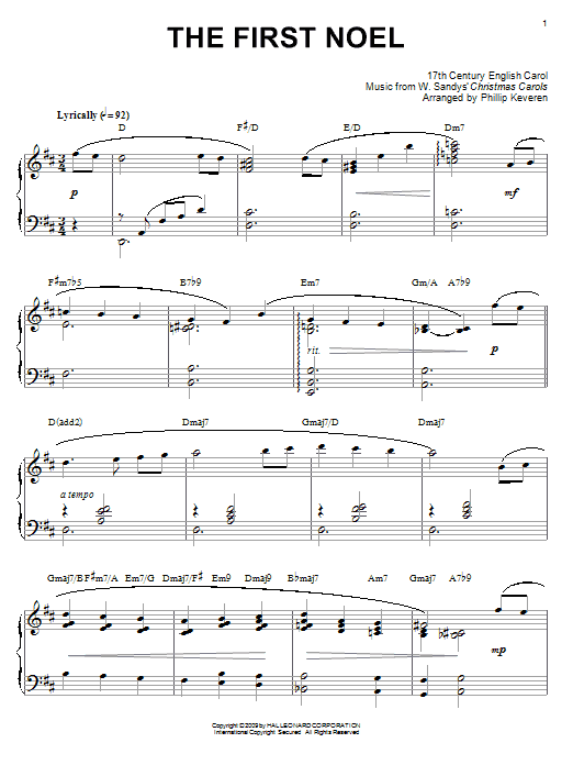 Product gallery: Page 1 of 1 The First Noel [Jazz version] (arr. Phillip Keveren), 17th Century English Carol