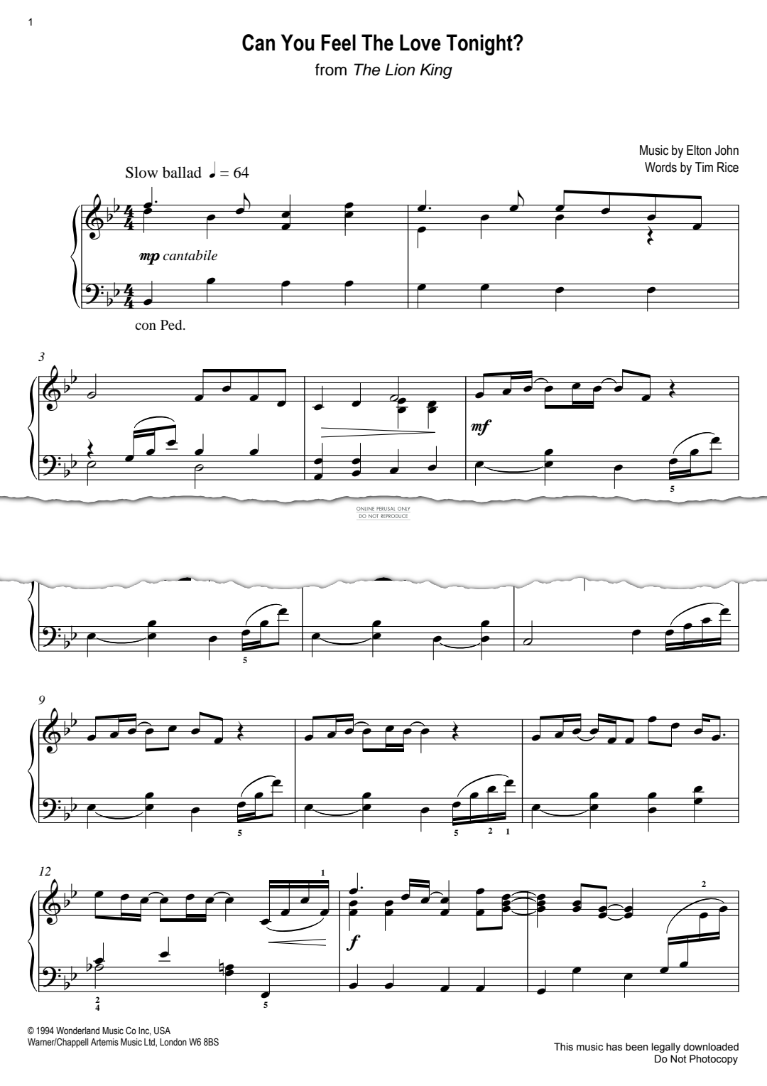 Produktgalerie: Seite 1 von 1 Can You Feel The Love Tonight (from "The Lion King"), Elton John, Klavier
