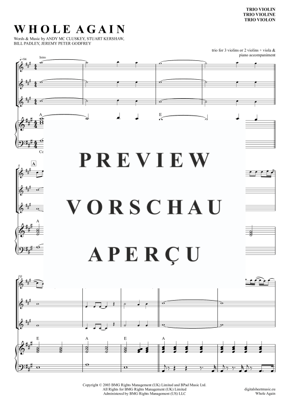 Produktgalerie: Seite 2 von 11 Whole Again, Atomic Kitten, (Violinen Trio + Klavier)