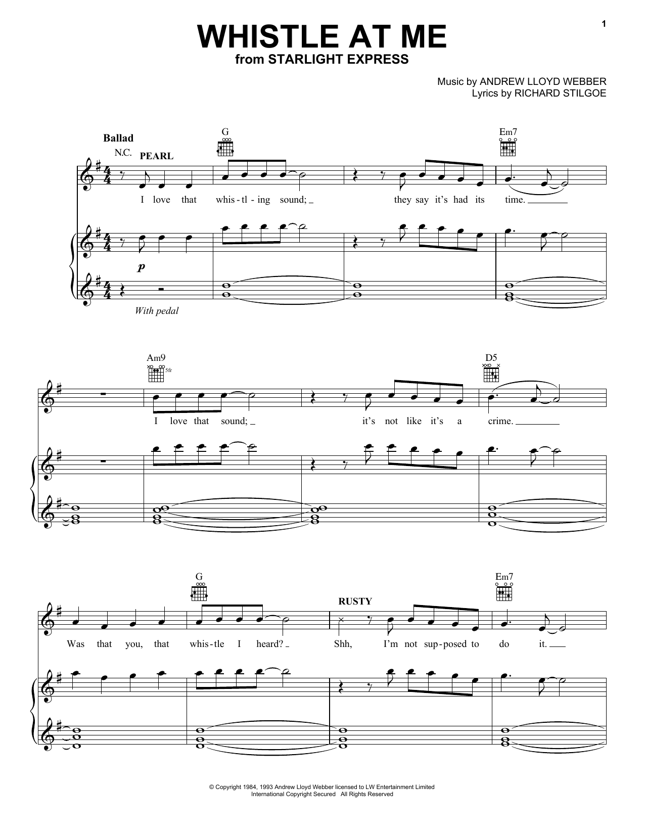 Produktgalerie: Seite 1 von 1 He'll Whistle At Me (from Starlight Express), Andrew Lloyd Webber, Gesang, Gitarre, Klavier