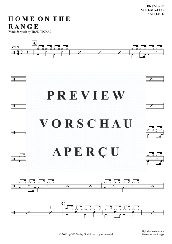 Product gallery: Page 2 of 3 Home On The Range, Folk Song, American, (Drums)