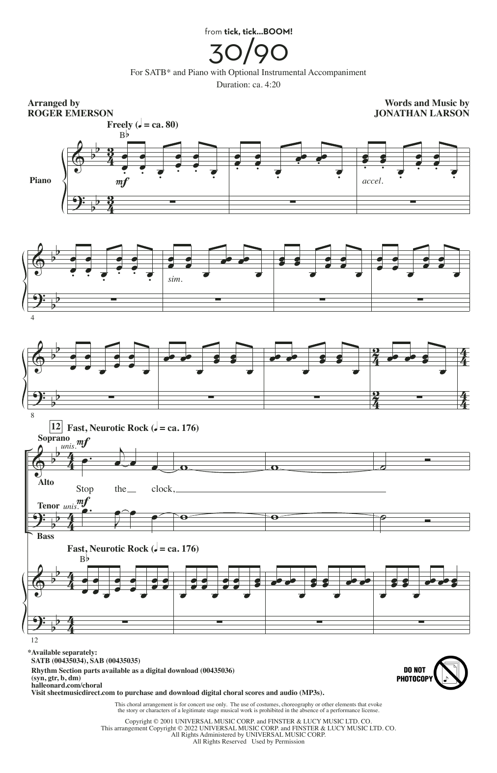 Product picture to: 30/90 (from tick, tick... BOOM!) (arr. Roger Emerson)
