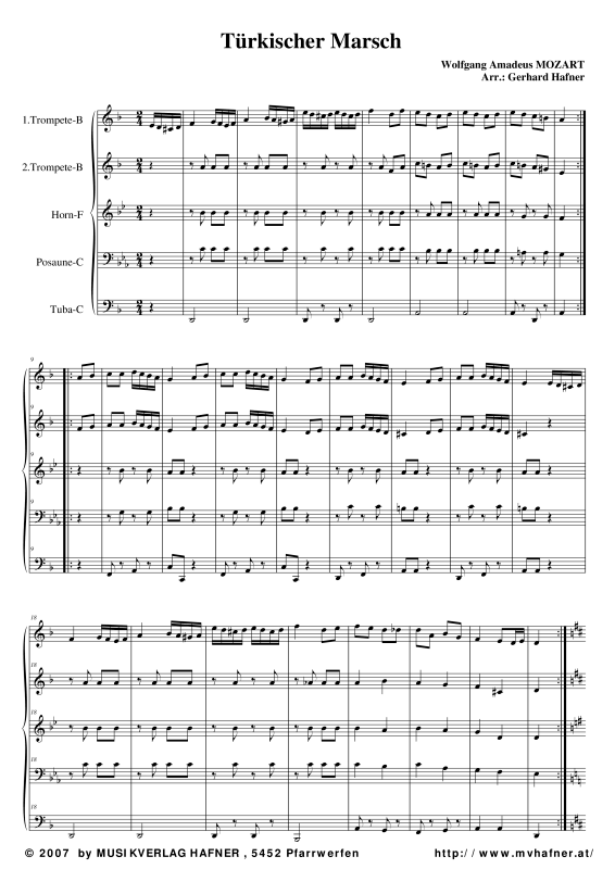 Produktgalerie: Seite 1 von 11 Türkischer Marsch, , (Blechbläser Quintett)