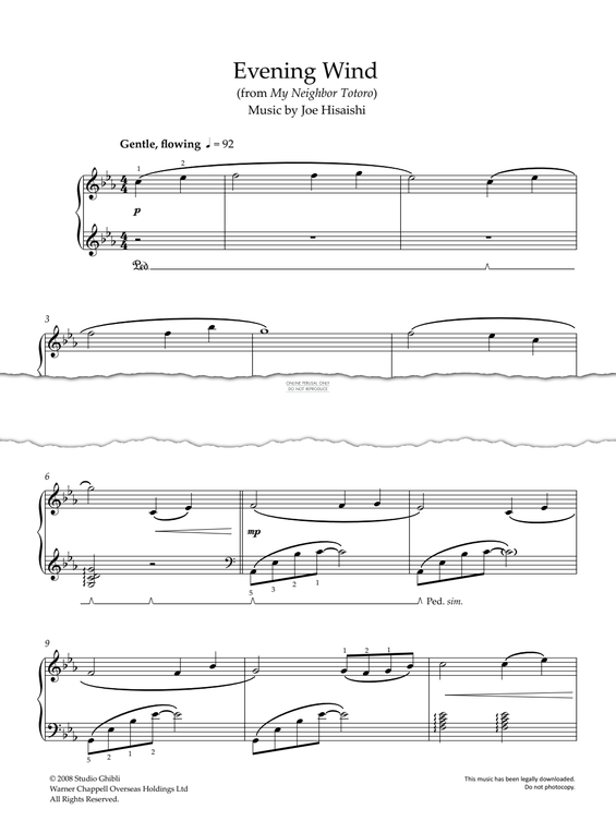 Produktgalerie: Seite 1 von 1 Evening Wind (from 'My Neighbor Totoro'), Joe Hisaishi, Klavier