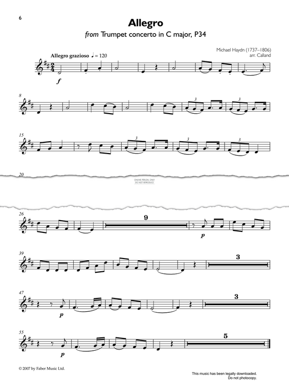 Produktgalerie: Seite 1 von 1 Allegro (from 'Trumpet Concerto In C Major P34'), Michael Haydn, Klavier, Trompete