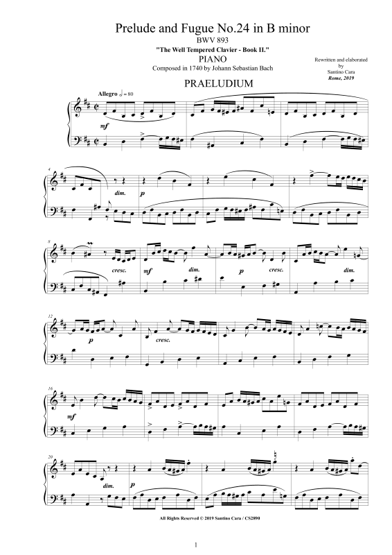 Product picture to: Prelude and Fugue No. 24 in B minor BWV 893Johann Sebastian Bach