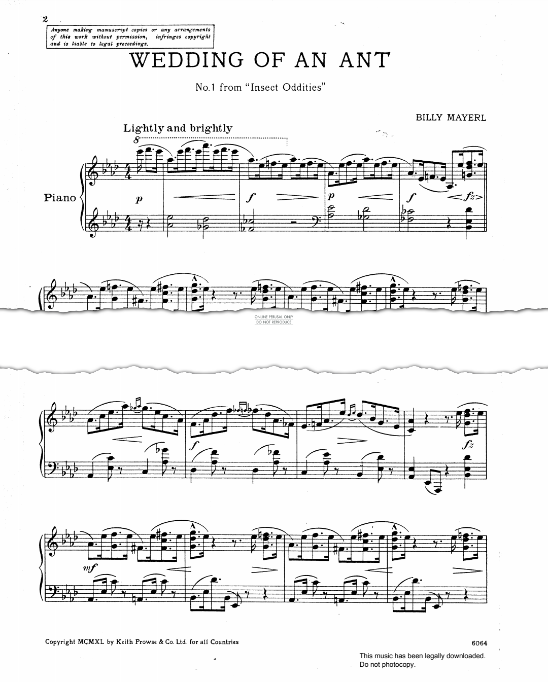 Produktgalerie: Seite 1 von 1 Wedding Of An Ant (from 'Insect Oddities'), Billy Mayerl, Klavier
