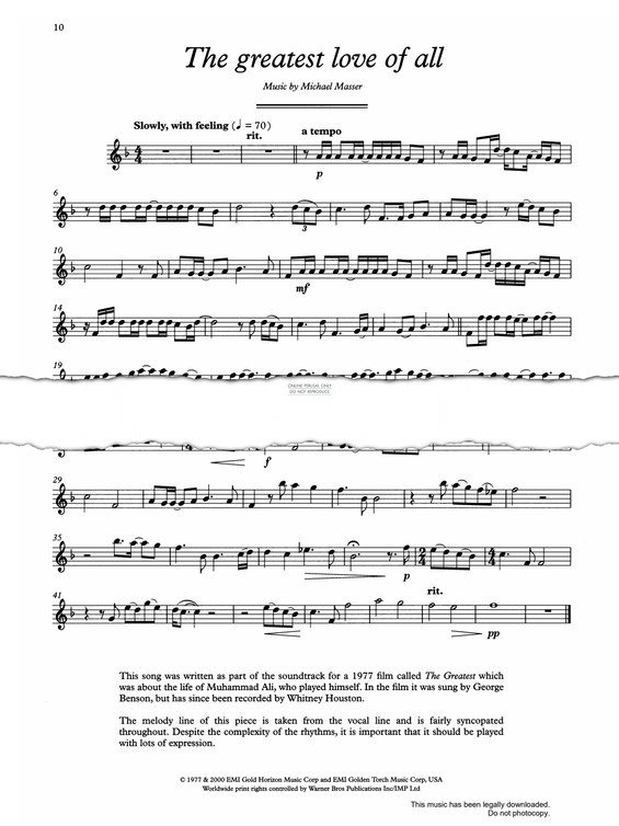 Produktgalerie: Seite 1 von 1 The Greatest Love Of All, Michael Masser, Flöte, Klavier