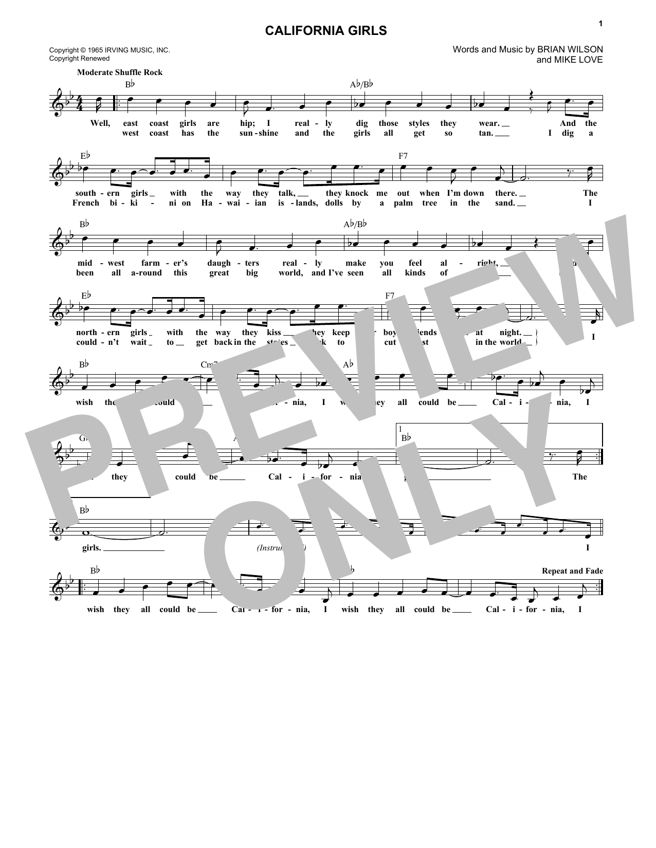 Produktgalerie: Seite 1 von 1 California Girls, The Beach Boys, Melodieinstrument
