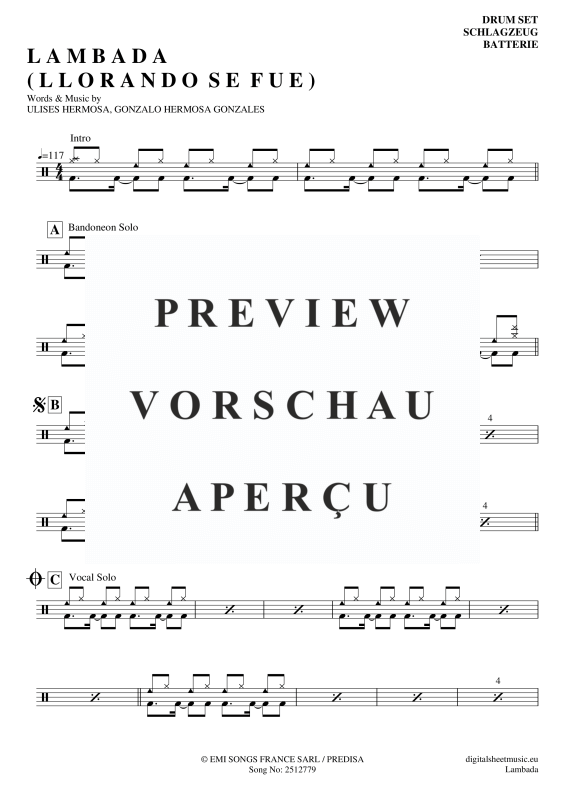 Product gallery: Page 2 of 4 Llorando Se Fue, Kaoma, (Drums)