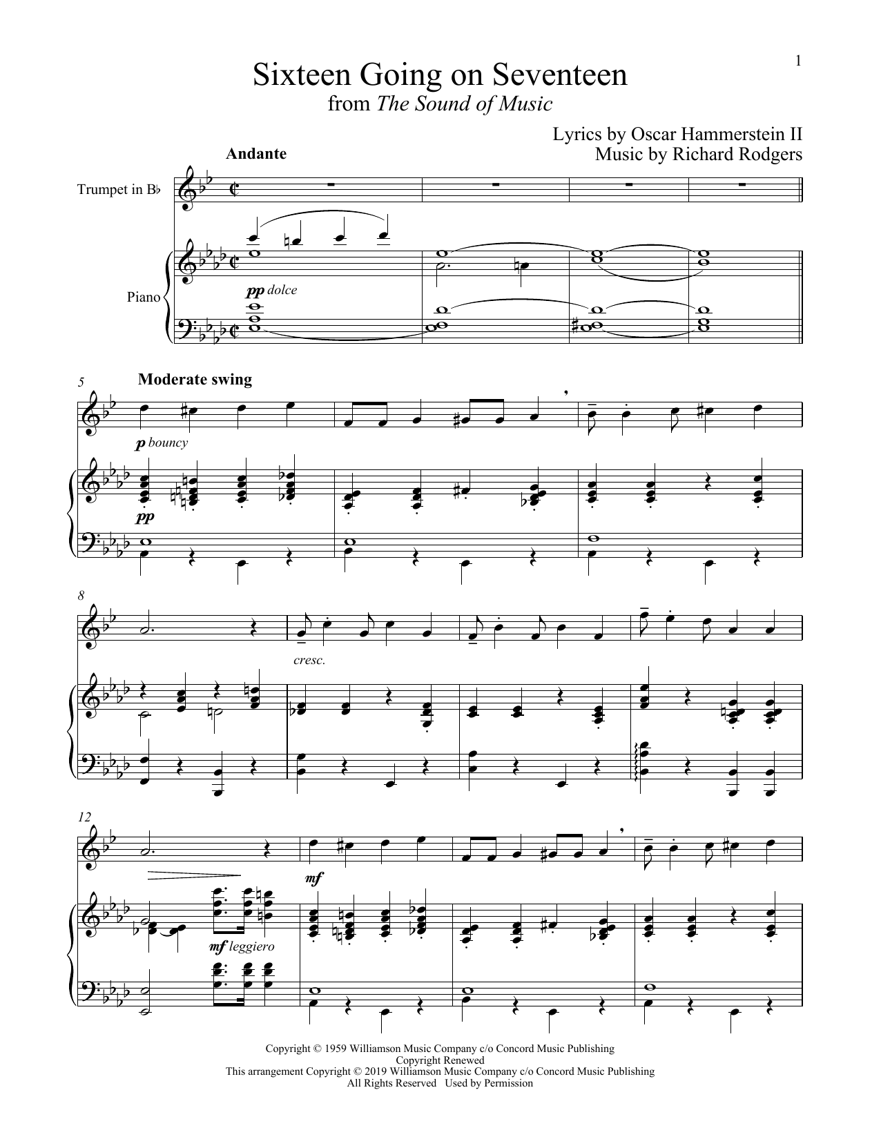 Produktgalerie: Seite 1 von 1 Sixteen Going On Seventeen (from The Sound of Music), Rodgers & Hammerstein, Horn, Klavier