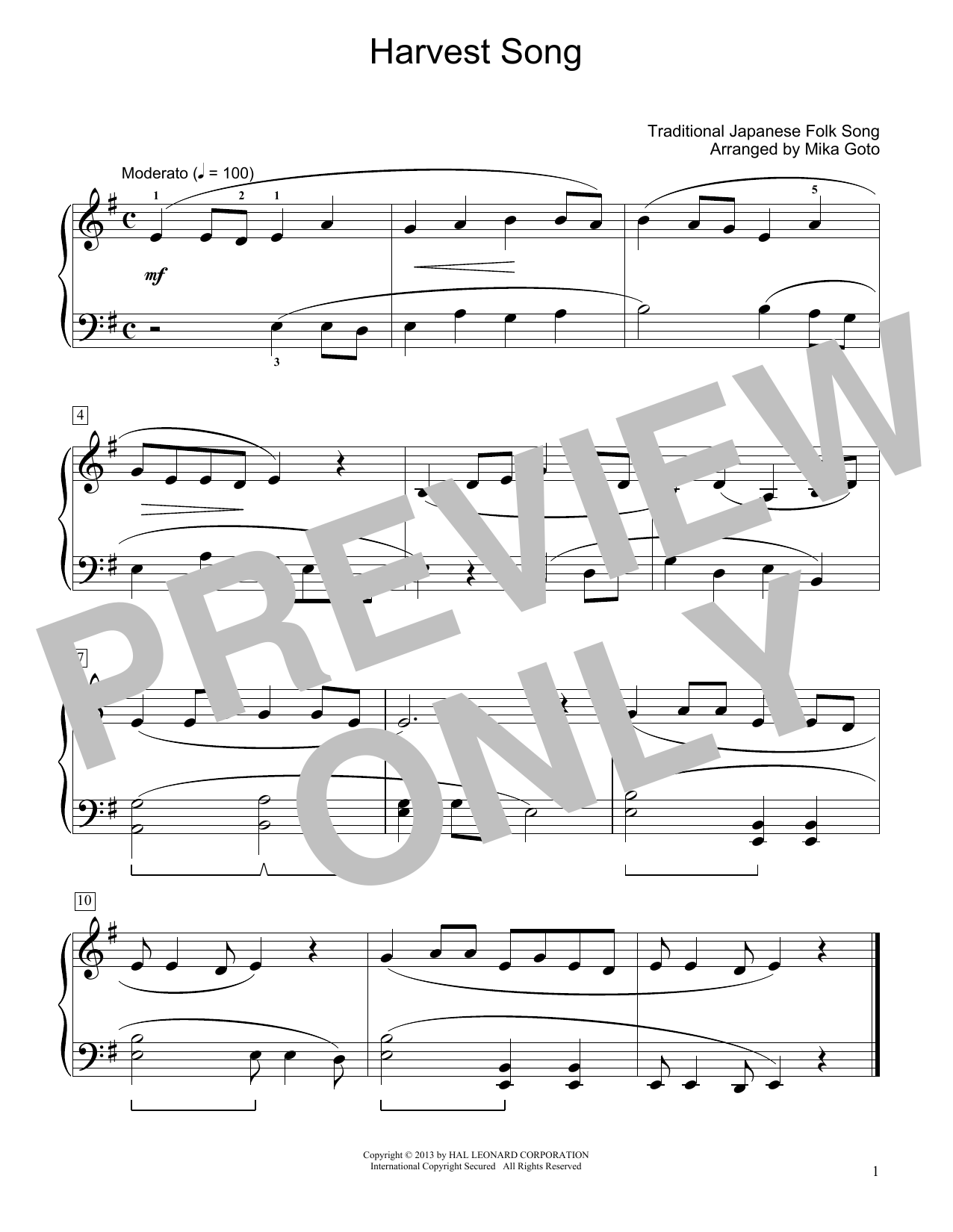 Product gallery: Page 1 of 1 Harvest Song (arr. Mika Goto), Traditional Japanese Folk Song