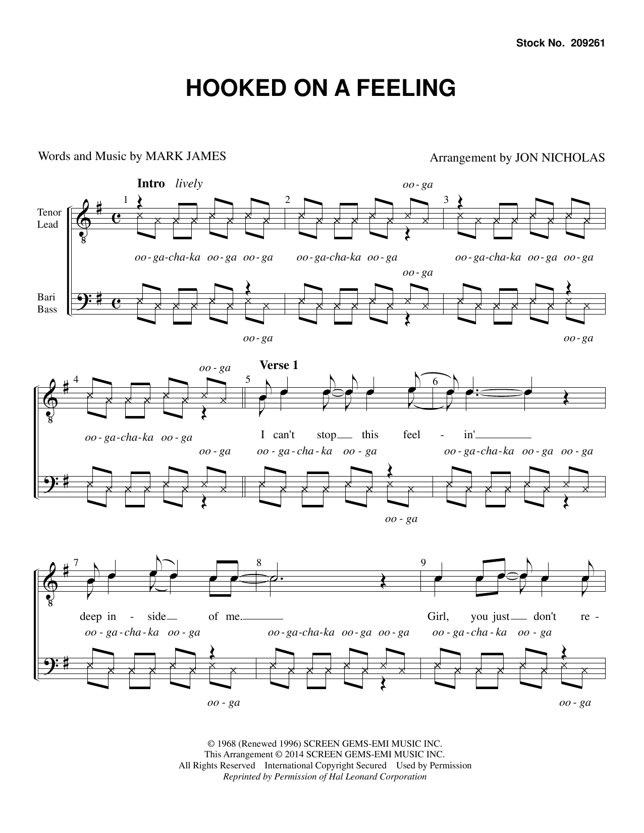 Product picture to:  Hooked On A Feeling (arr. Jon Nicholas) - Blue Suede