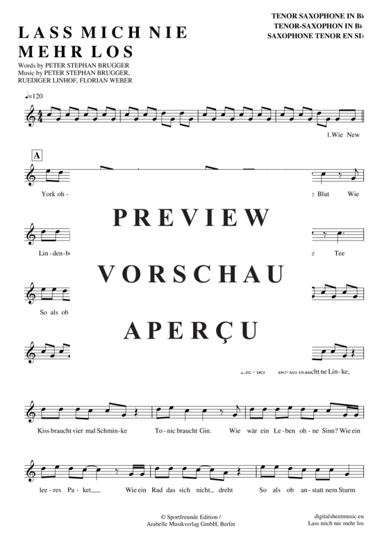 Product gallery: Page 2 of 4 Lass mich nie mehr los , Sportfreunde Stiller, Tenor Saxophone