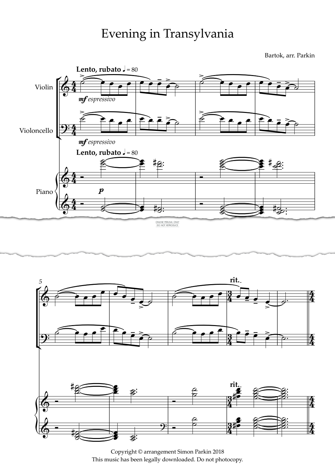 Produktgalerie: Seite 1 von 1 Evening in Transylvania (from '10 Easy Pieces'), Bela Bartok, Klavier, Violine, Violoncello