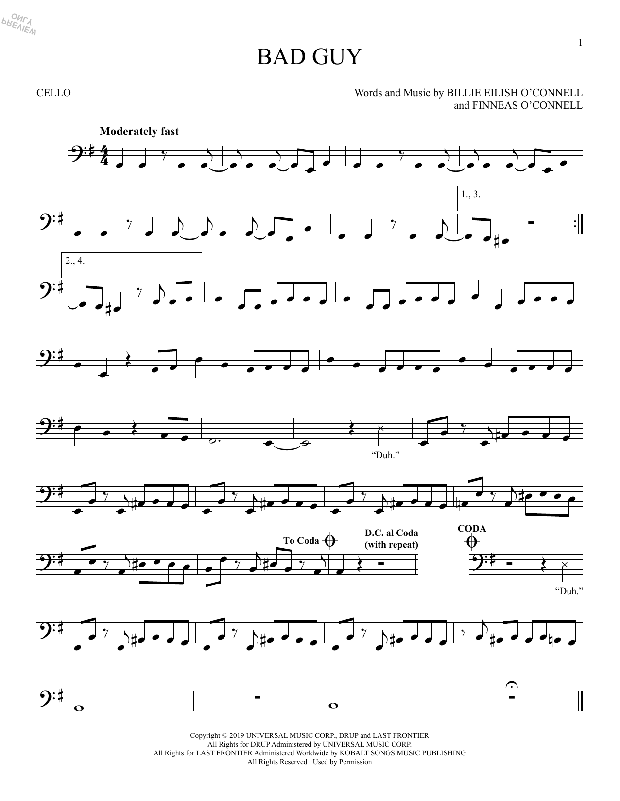 Produktgalerie: Seite 1 von 1 Bad Guy, Billie Eilish, Violoncello