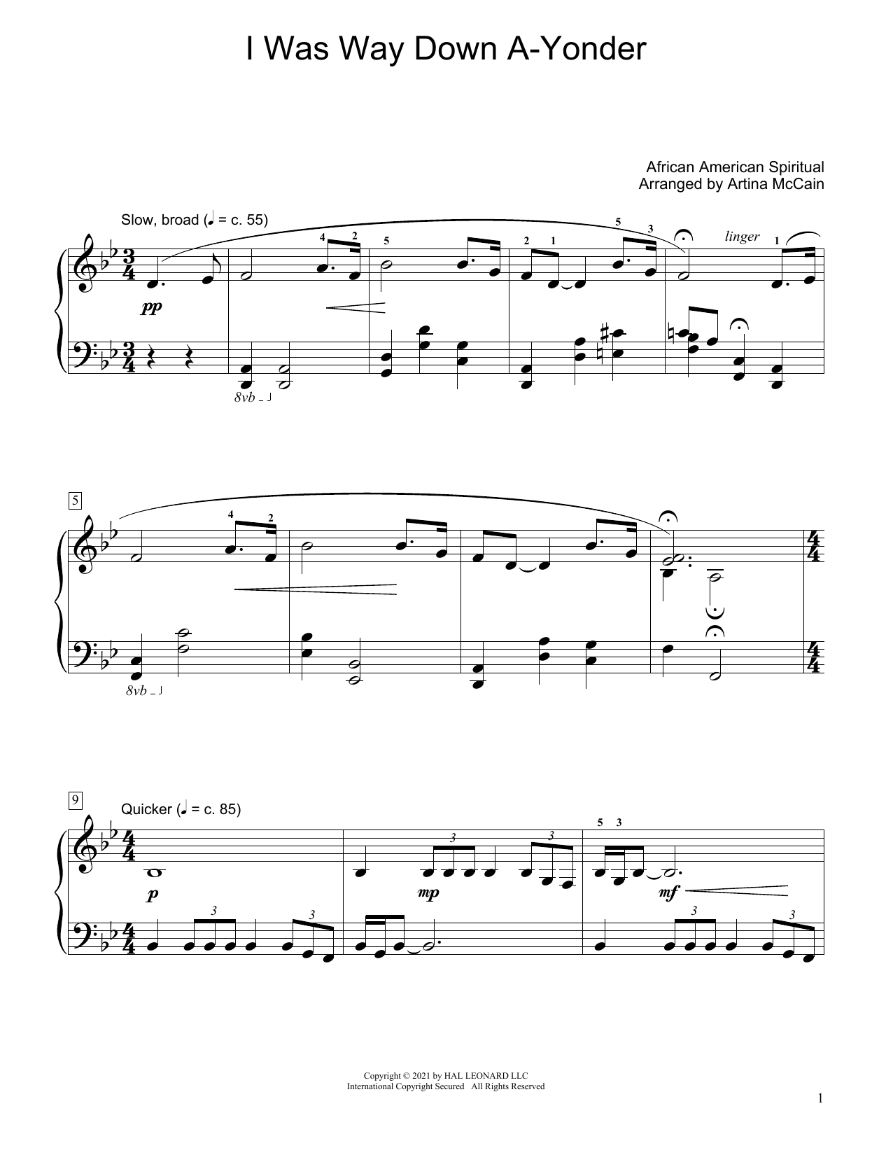 Product picture to: I Was Way Down A-Yonder (arr. Artina McCain)