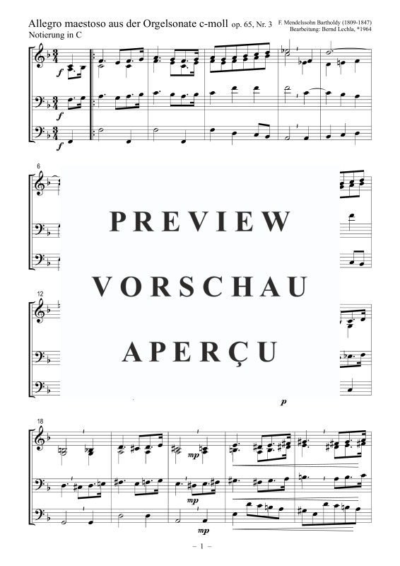 Produktgalerie: Seite 2 von 5 Allegro maestoso aus der Orgelsonate c-moll op. 65, Nr. 3, , Posaunenchor