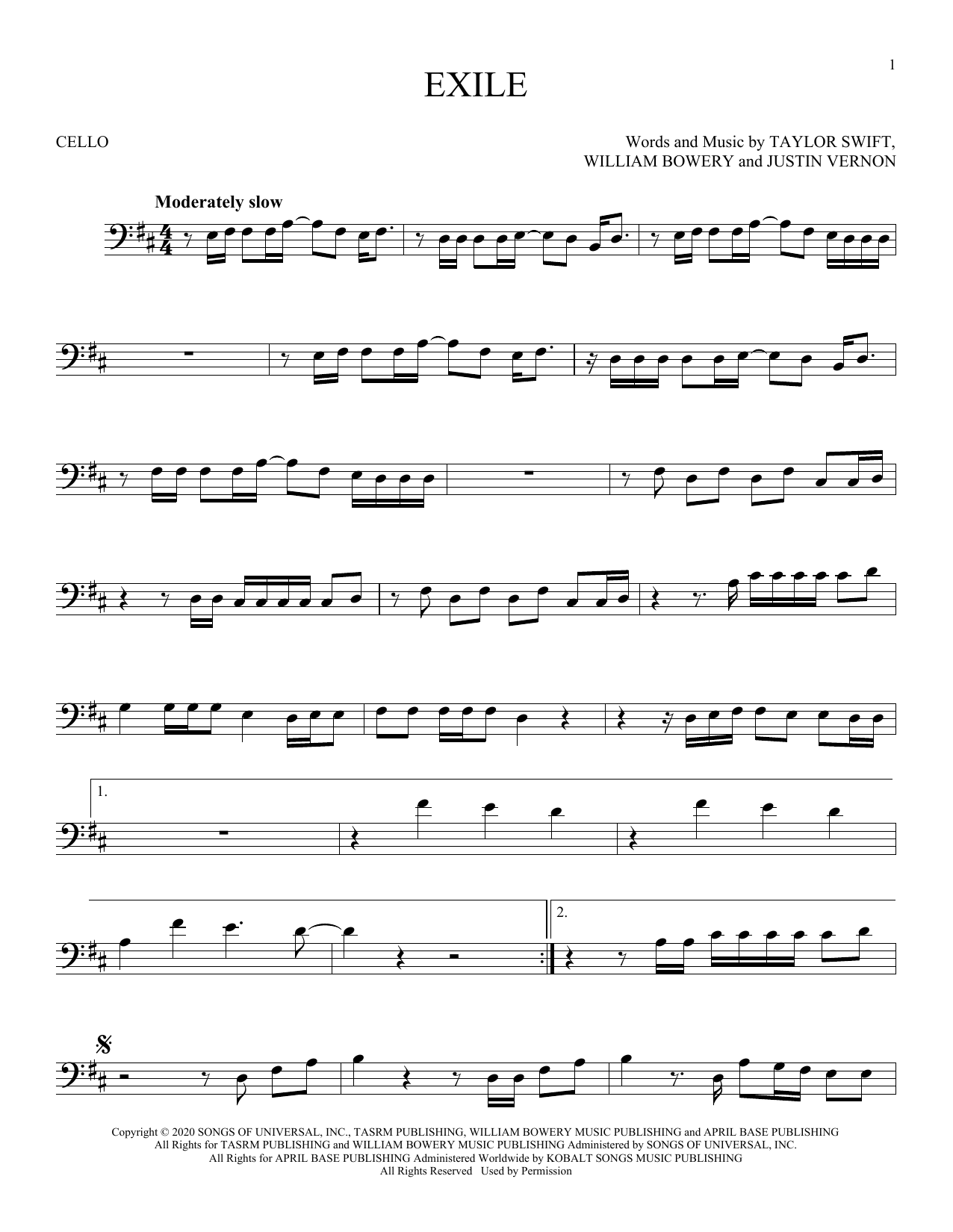 Produktgalerie: Seite 1 von 1 exile (feat. Bon Iver), Taylor Swift, Violoncello