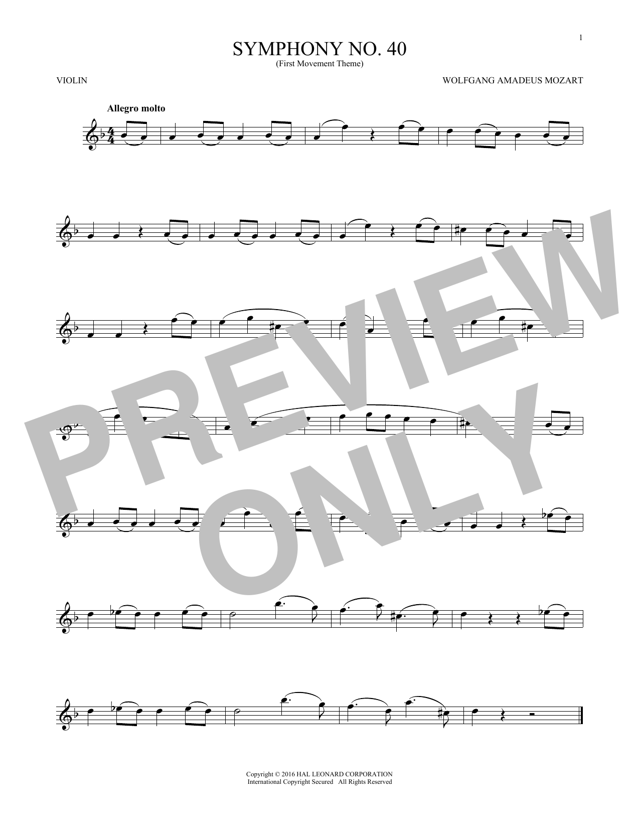 Product gallery: Page 1 of 1 Symphony No. 40 In G Minor, First Movement Excerpt, Wolfgang Amadeus Mozart