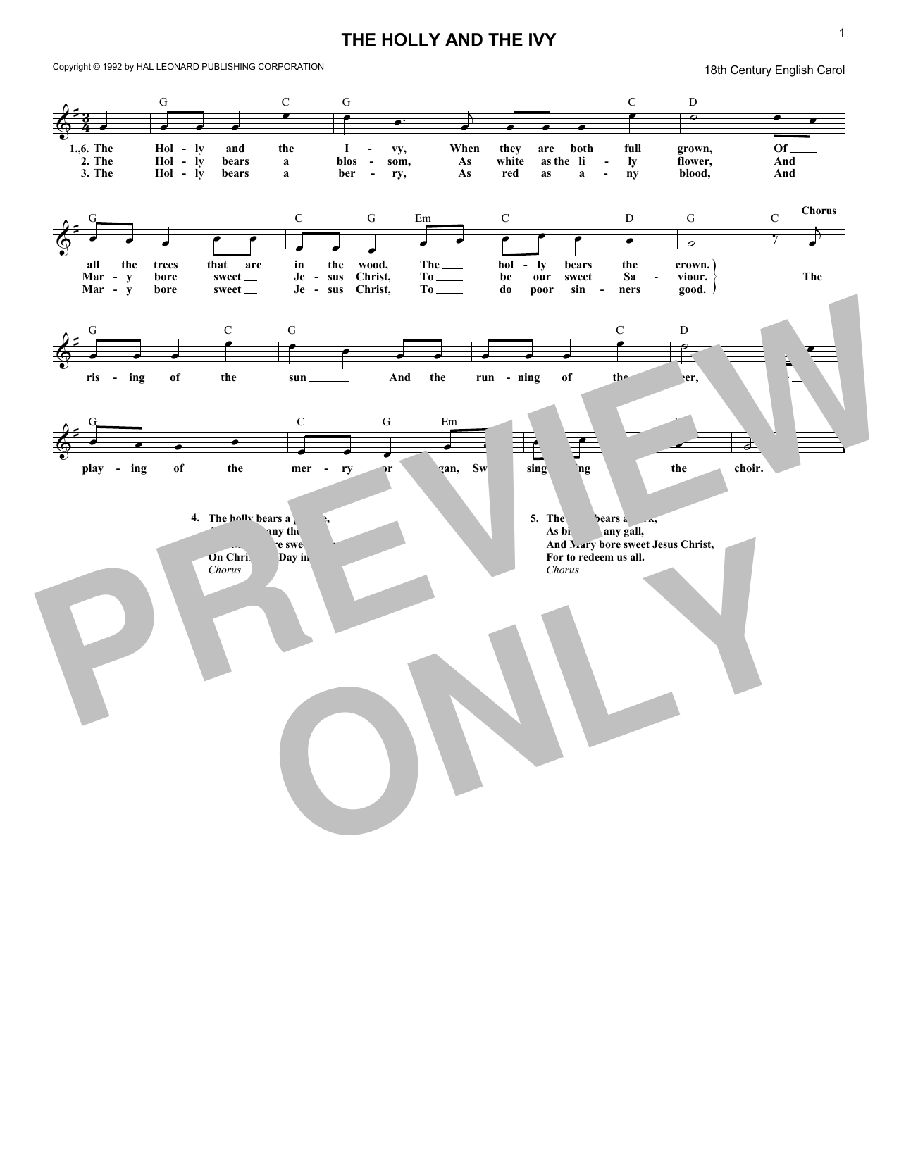 Product gallery: Page 1 of 1 The Holly And The Ivy, 18th Century English Carol