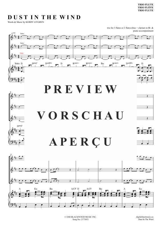 Product gallery: Page 2 of 11 Dust In The Wind, Kansas, (flute trio + piano)