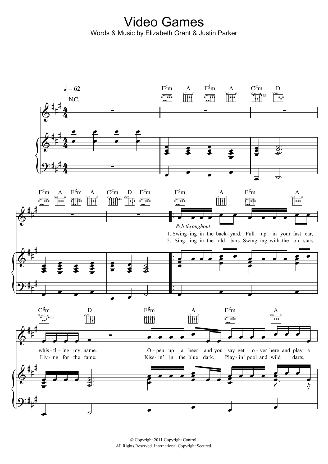 Produktgalerie: Seite 1 von 1 Video Games, Lana Del Rey, Gesang, Gitarre, Klavier