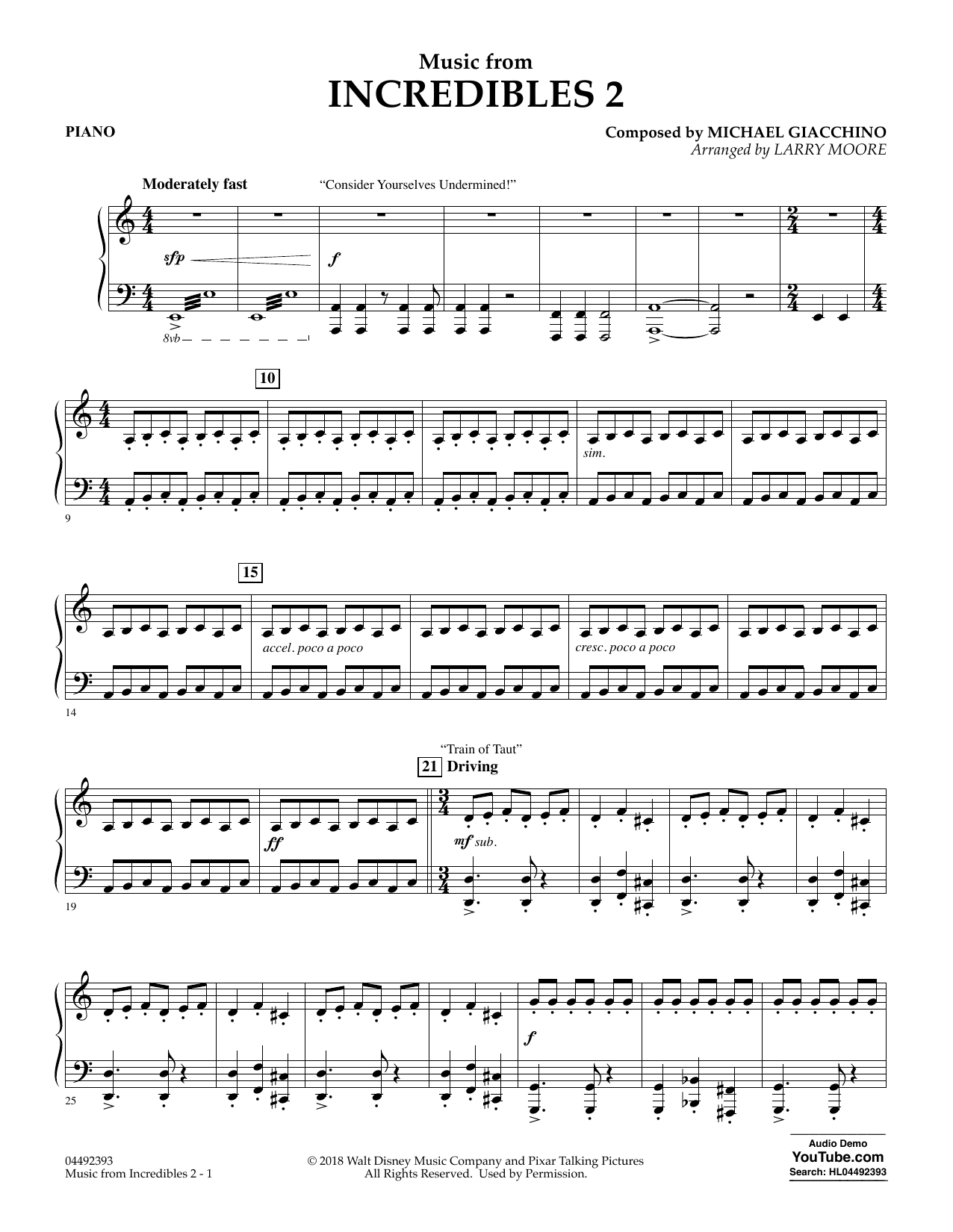 Product picture to: Music from Incredibles 2 (arr. Larry Moore) - Piano