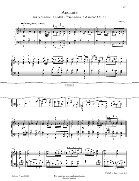 Produktgalerie: Seite 1 von 1 Andante from Sonata in A minor, Op. 42, D 845, Franz Schubert, Klavier