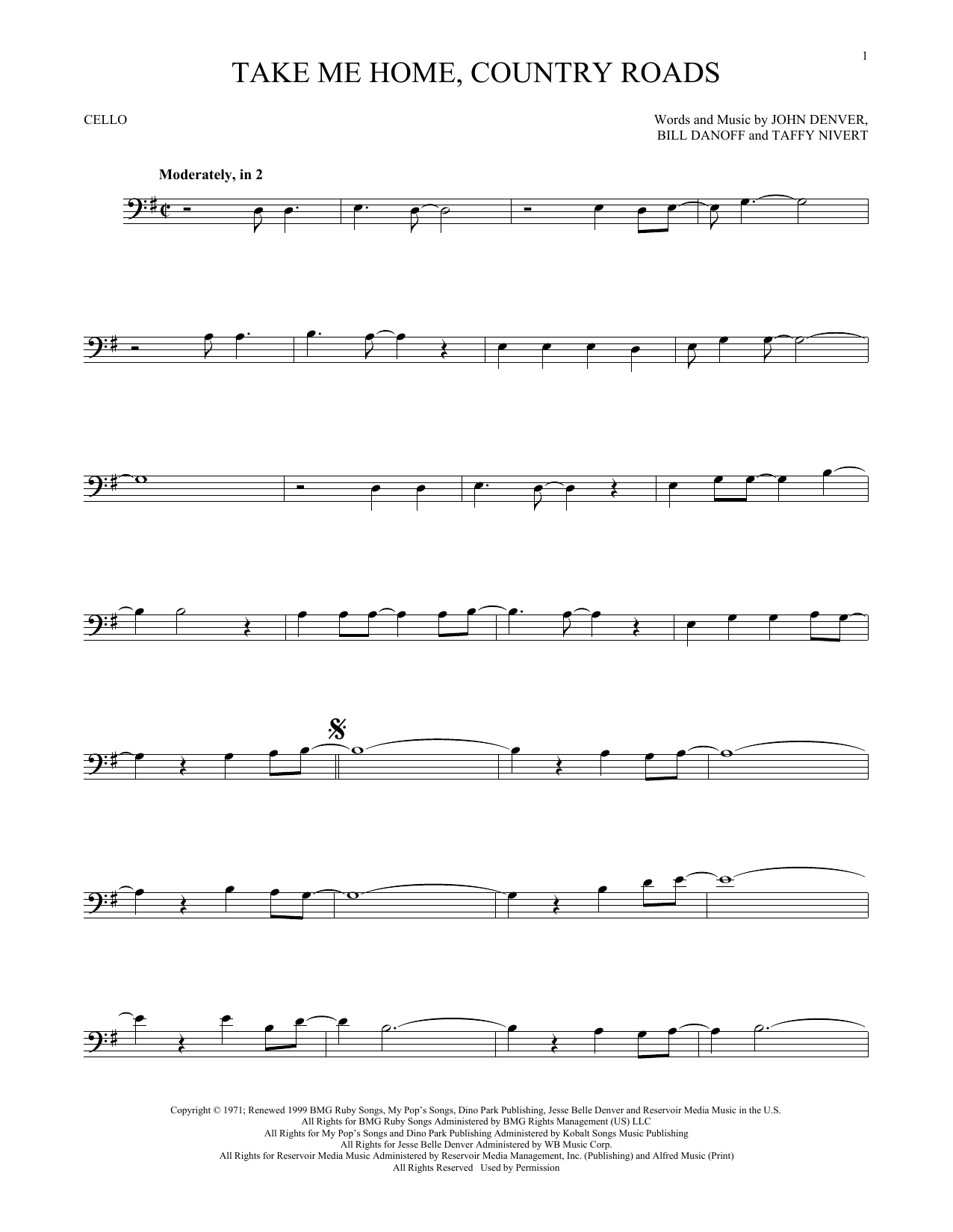 Produktgalerie: Seite 1 von 1 Take Me Home, Country Roads, John Denver, Violoncello