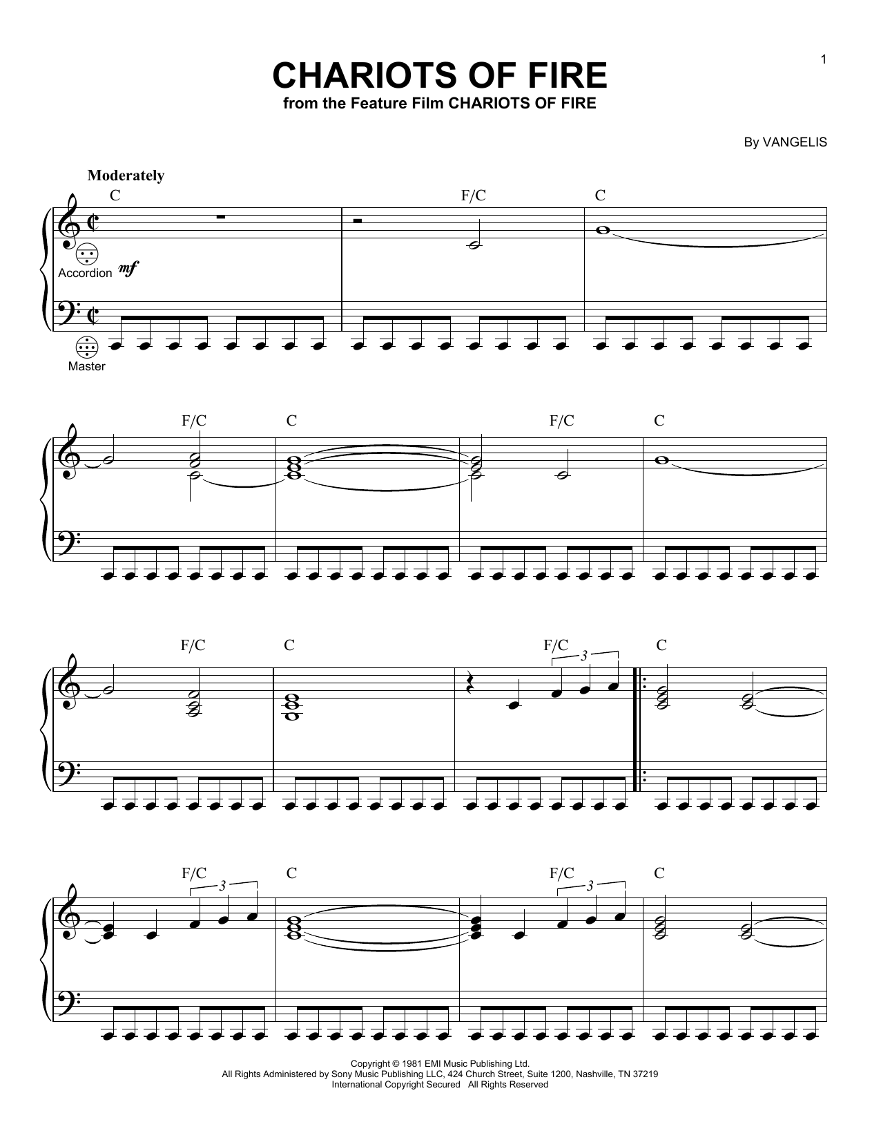 Chariots Of Fire Vangelis Sheet Music Accordion Pdf Download