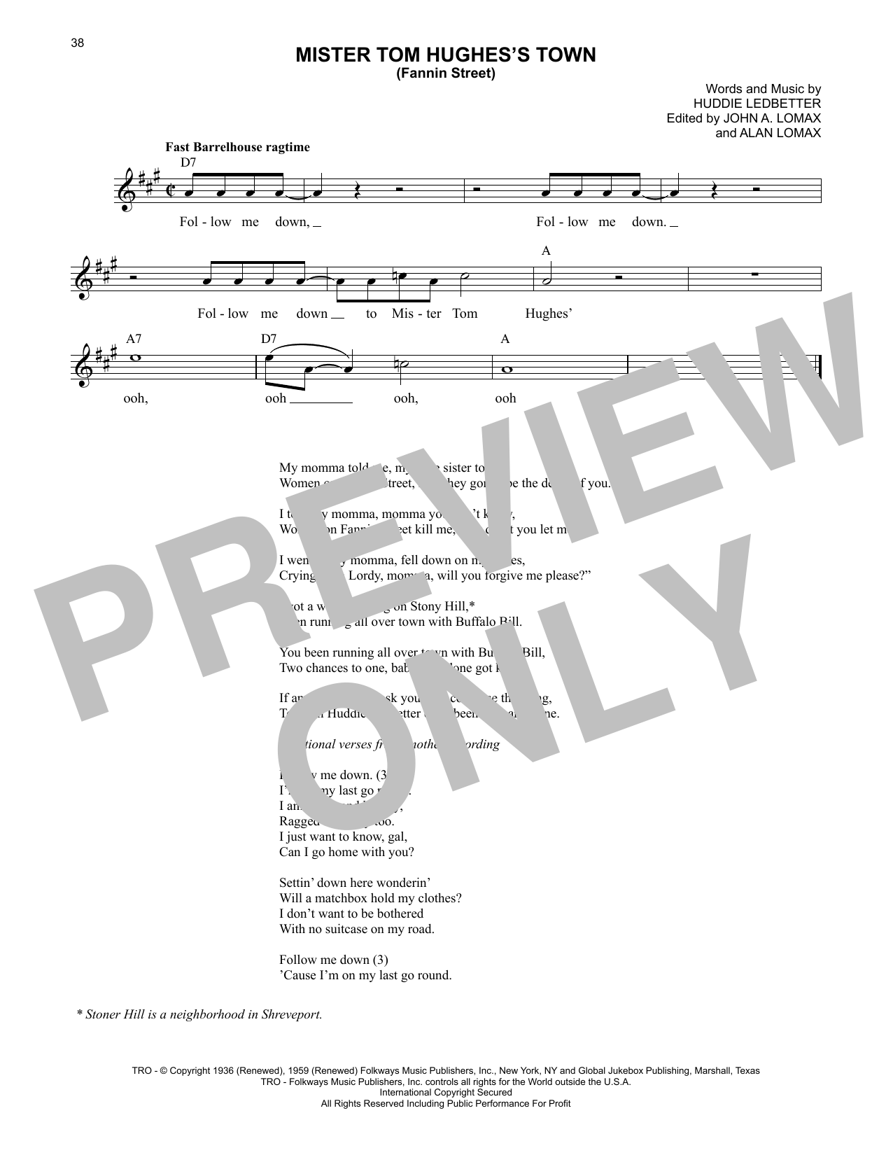 Produktgalerie: Seite 1 von 1 Mister Tom Hughes's Town (Fannin Street), Lead Belly, Melodieinstrument