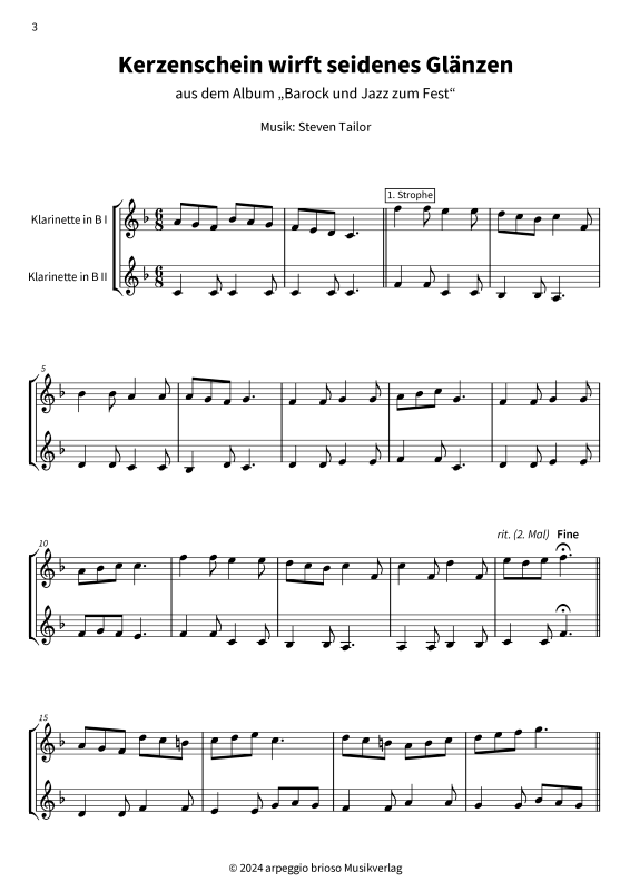 Product gallery: Page 1 of 8 Kerzenschein wirft seidenes Glänzen - aus dem Album Barock und Jazz zum Fest, , (Clarinet duet)