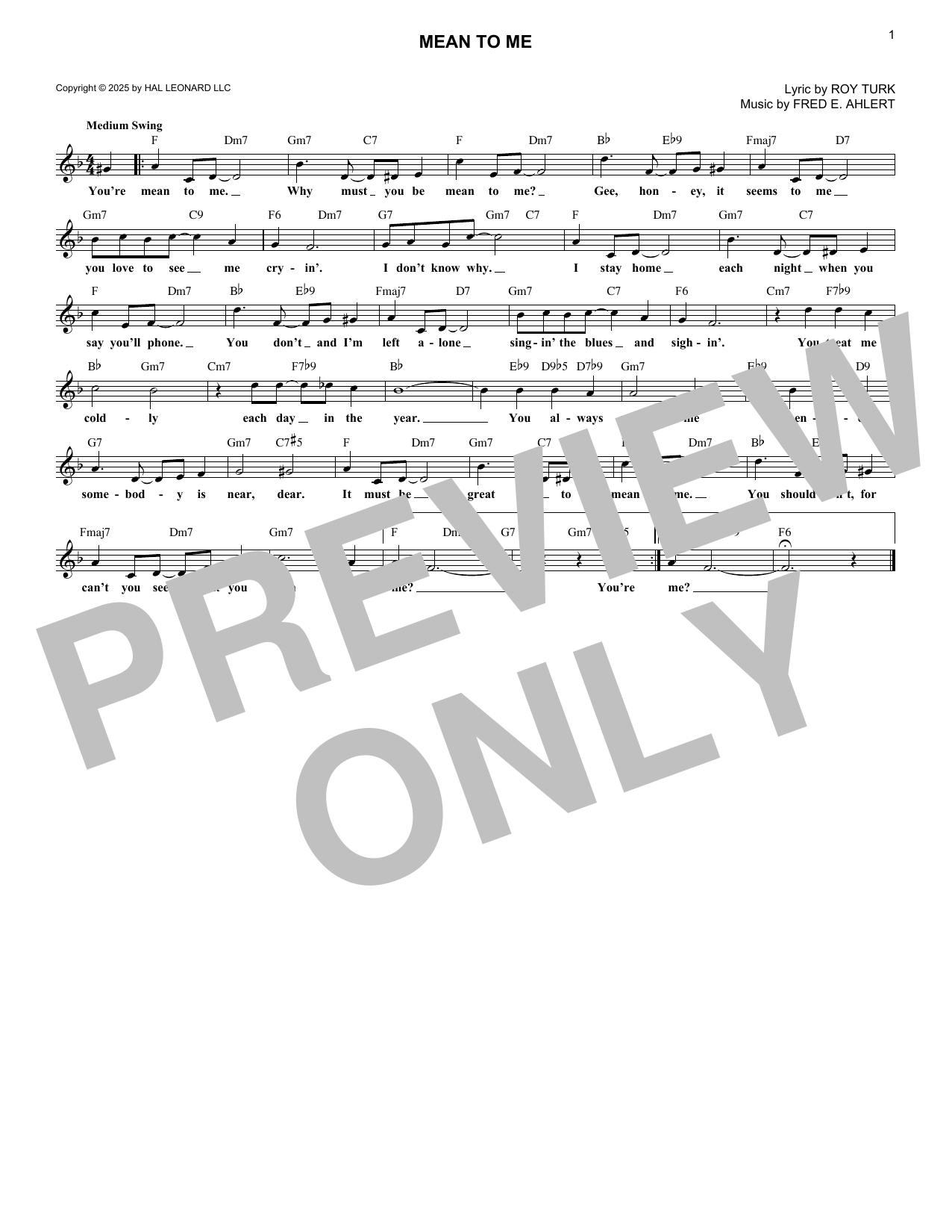 Product picture to: Mean To Me (from Love Me Or Leave Me)