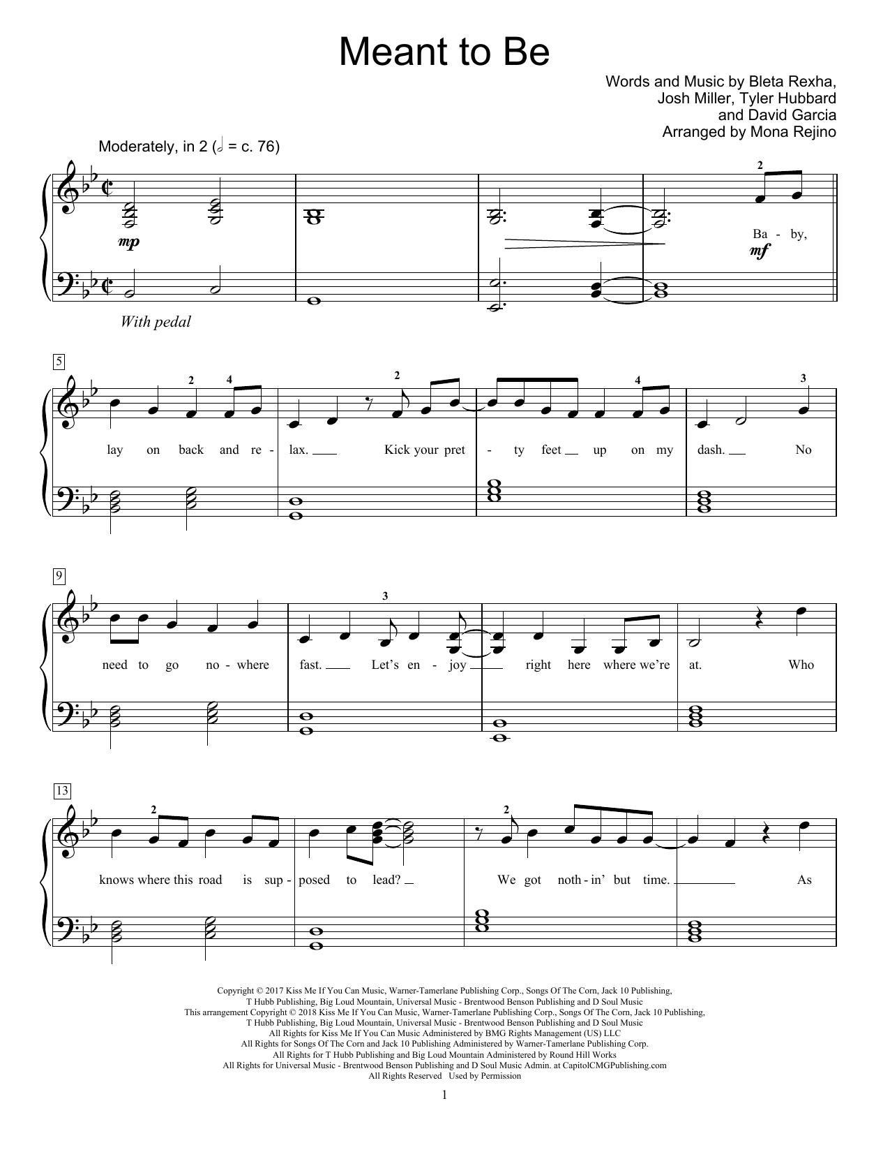 Produktbild zu: Meant To Be (feat. Florida Georgia Line) (arr. Mona Rejino)