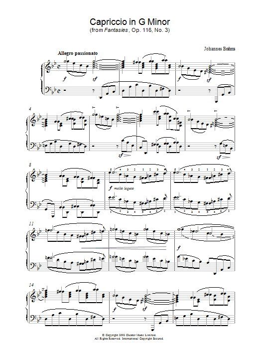 Product gallery: Page 1 of 1 Capriccio in G Minor (from Fantasies, Op. 116, No. 3), Johannes Brahms